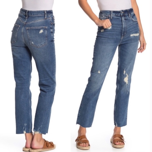 Free People High Waist Slim Straight Jeans Indigo - Picture 2 of 12